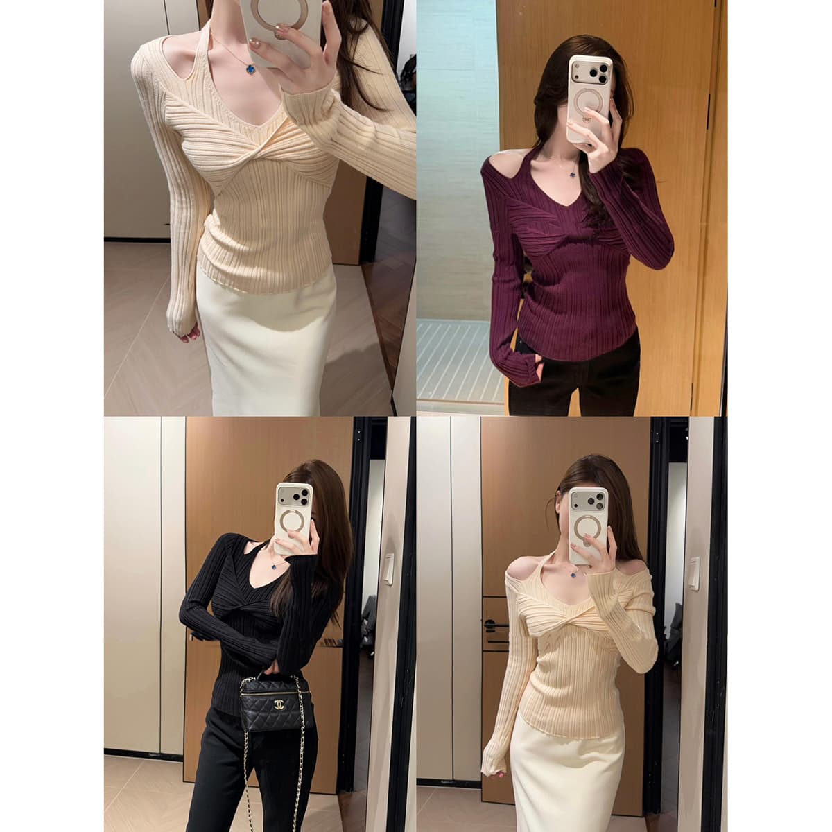 있음 도착 두꺼운 V넥 행침 목 비틀림 니트 스웨터 여성 가을 겨울 페이크 레이어드 다용도 품격 기본 셔츠 맨위 여성 이미지 6