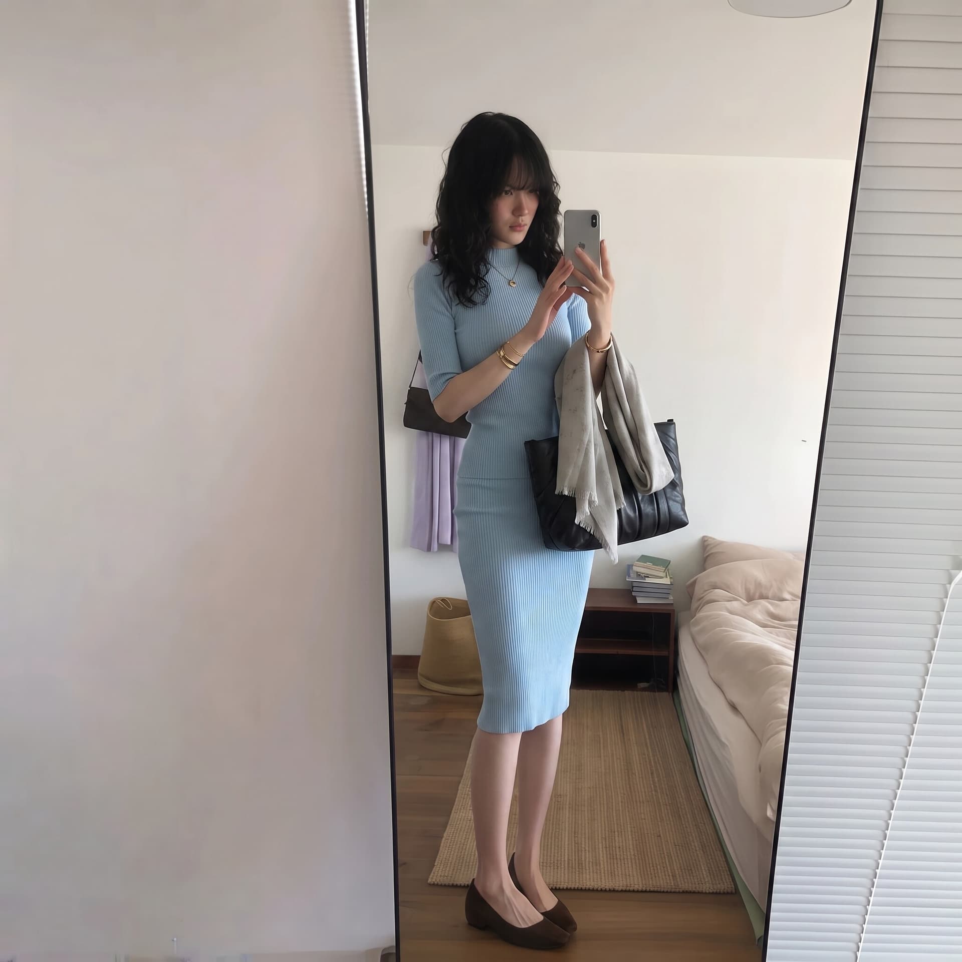 있음 도착 니트 몸매 가꾸기 맨위 새로운 몸매 가꾸기 슬림해 보이는 품격 다용도 패션 중간 길이 스커트 투피스 슈트 상세 이미지 9