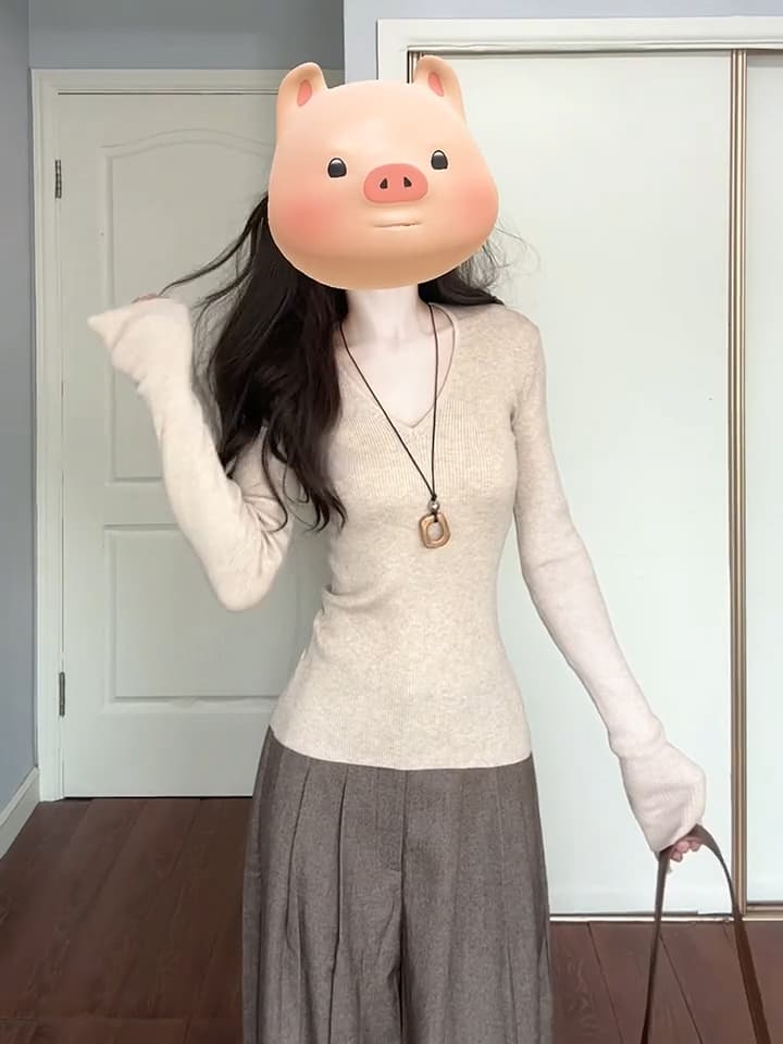 있음 도착 가을 겨울 만나는 V넥 니트 스웨터 몸매 가꾸기 다용도 슬림해 보이는 인사이드 가져 가라. 기본 셔츠 타이트 가을 겨울 이미지 3