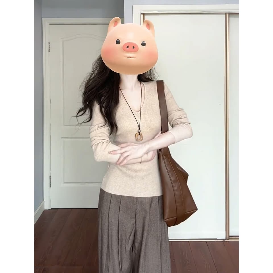 있음 도착 가을 겨울 만나는 V넥 니트 스웨터 몸매 가꾸기 다용도 슬림해 보이는 인사이드 가져 가라. 기본 셔츠 타이트 가을 겨울 이미지 6