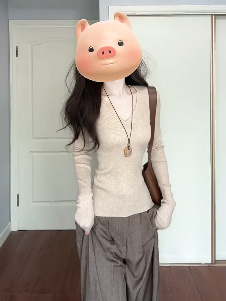 있음 도착 가을 겨울 만나는 V넥 니트 스웨터 몸매 가꾸기 다용도 슬림해 보이는 인사이드 가져 가라. 기본 셔츠 타이트 가을 겨울 상세 이미지 1