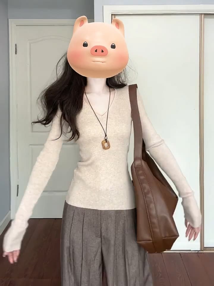 있음 도착 가을 겨울 만나는 V넥 니트 스웨터 몸매 가꾸기 다용도 슬림해 보이는 인사이드 가져 가라. 기본 셔츠 타이트 가을 겨울 상세 이미지 3