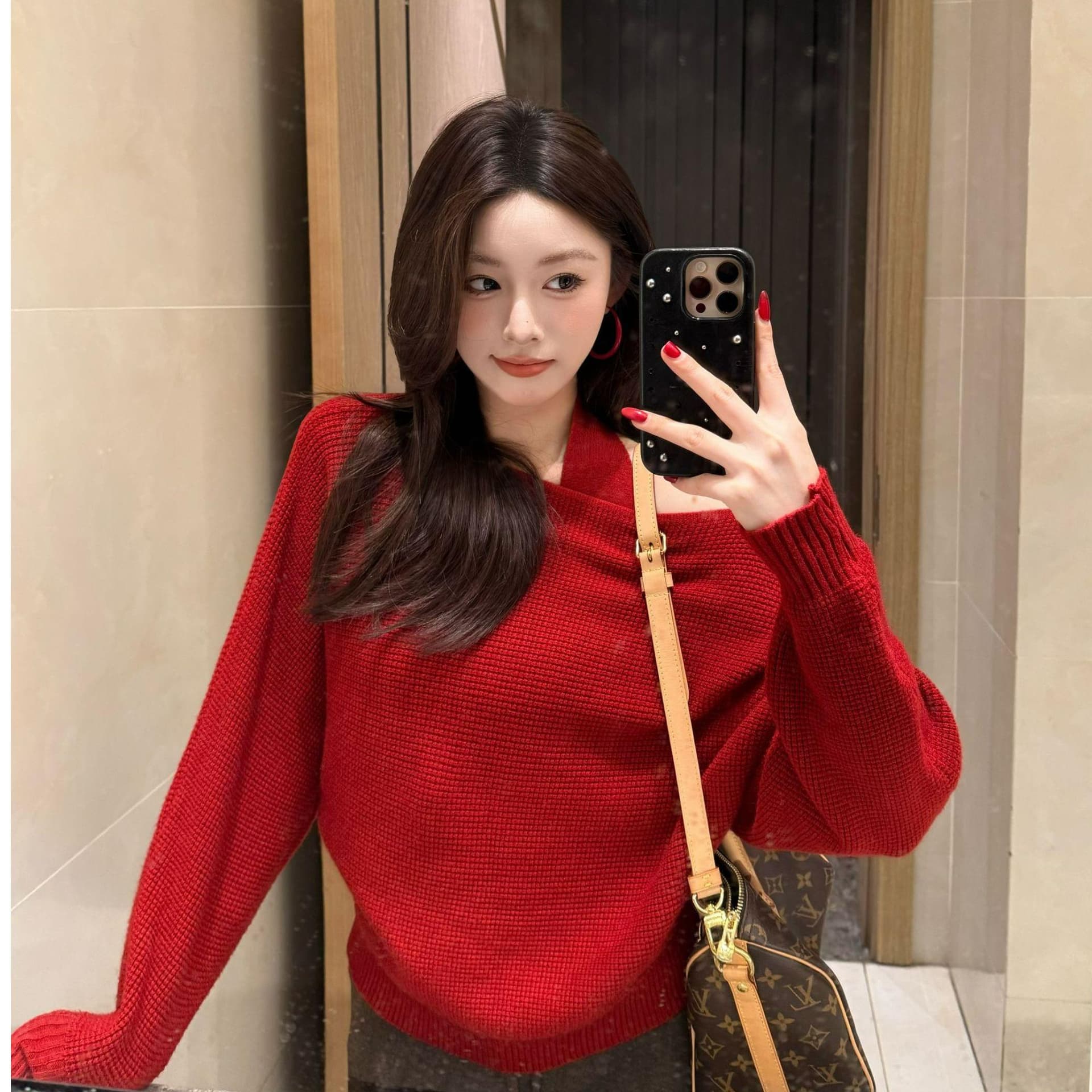 있음 도착 한 인사이드 한 가스 다양한 착용 법 봄 가을 품격 후아 남편 그리드 루즈핏 니트 스웨터 조끼 세트 가을 상세 이미지 2
