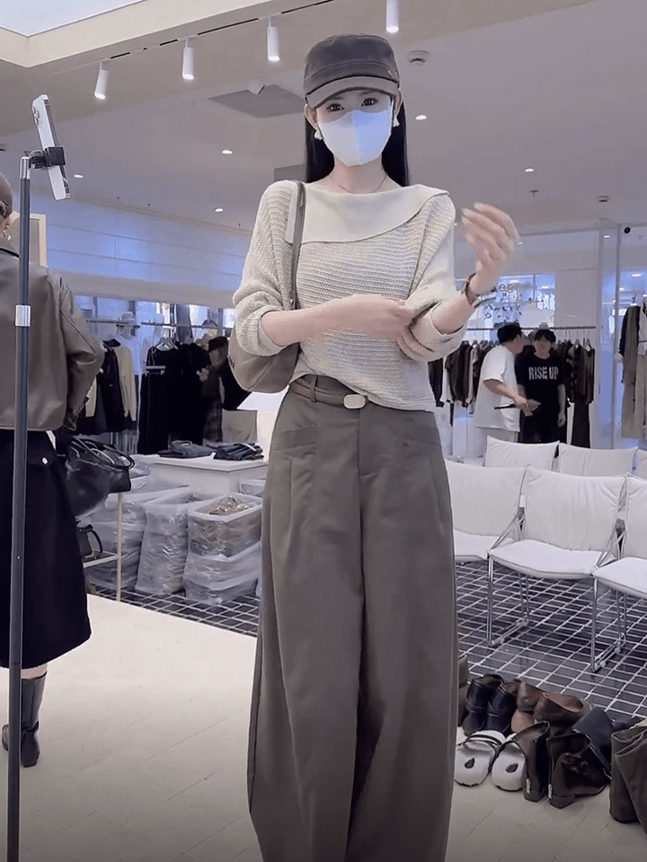 있음 도착 비스듬한 칼라 오프숄더 홀로우 아웃 니트 스웨터 여성 가을 새로운 루즈핏 긴팔 Chic 맨위 상세 이미지 14