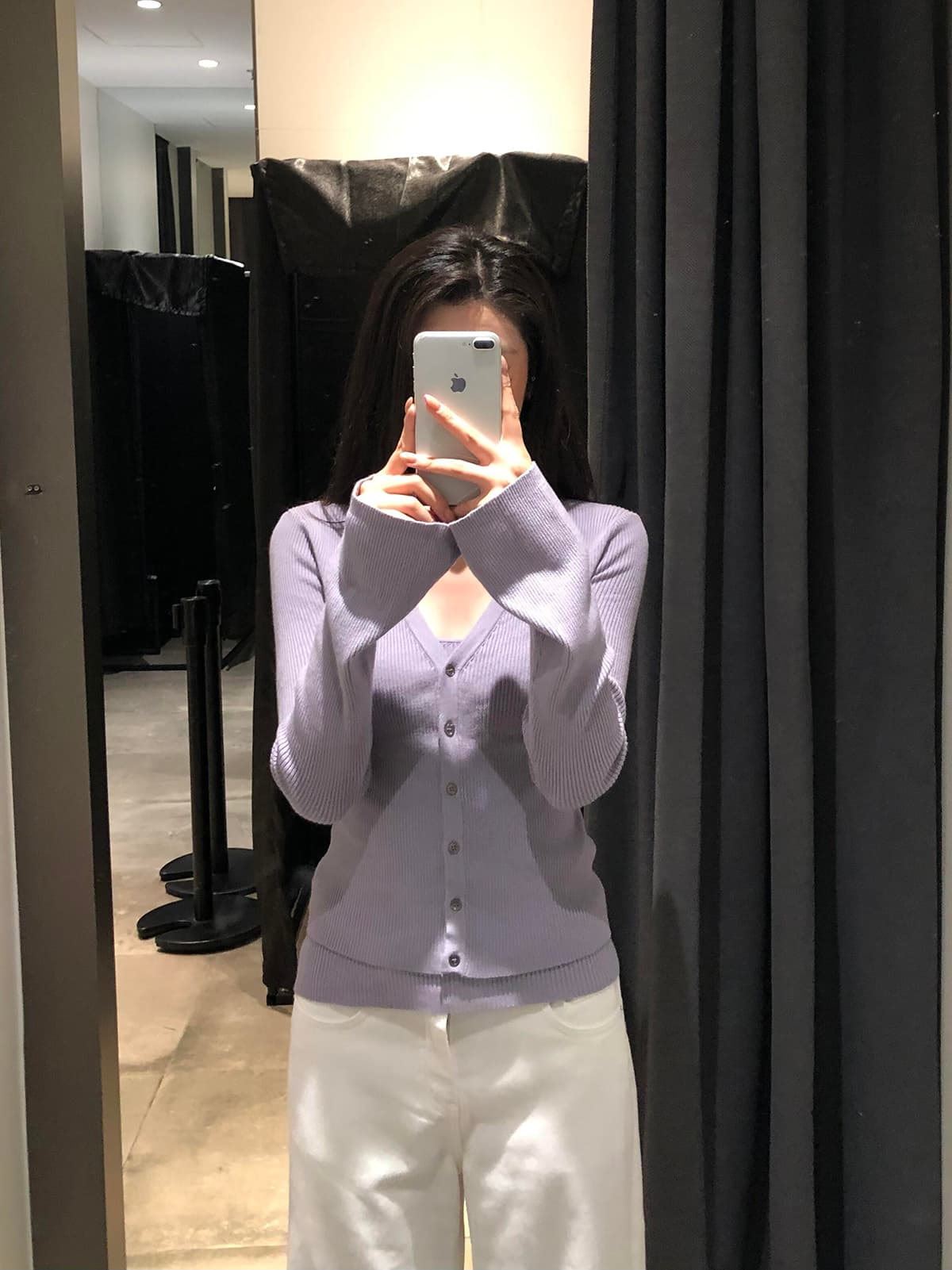 있음 도착 가을 니트 카디건 코트 여성 긴 소매 얇은 스타일 행침 목 조끼 보라색 디자인 센스 투피스 세트 상세 이미지 4