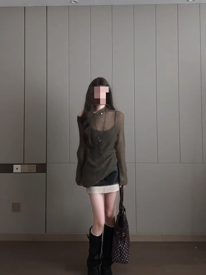 있음 도착 바람 느긋한 느슨함 센스 비스듬한 어깨 홀로우 아웃 디자인 루즈핏 다용도 니트 긴 소매 블라우스 오프숄더 풀오버 상세 이미지 4