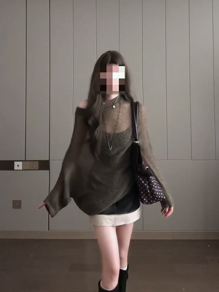 있음 도착 바람 느긋한 느슨함 센스 비스듬한 어깨 홀로우 아웃 디자인 루즈핏 다용도 니트 긴 소매 블라우스 오프숄더 풀오버 상세 이미지 10