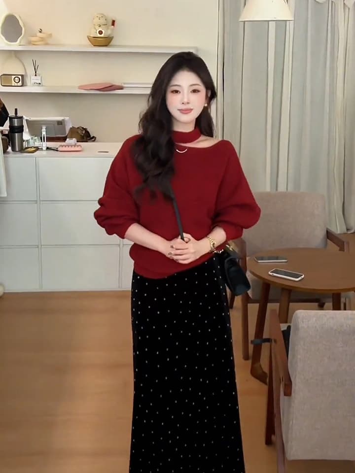 있음 도착 프랑스식 비스듬한 어깨 행침 목 니트 기본 셔츠 여성 가을 겨울 스웨터 인사이드 가져 가라. 품격 작은 맨위 여성 가을 겨울 상세 이미지 1