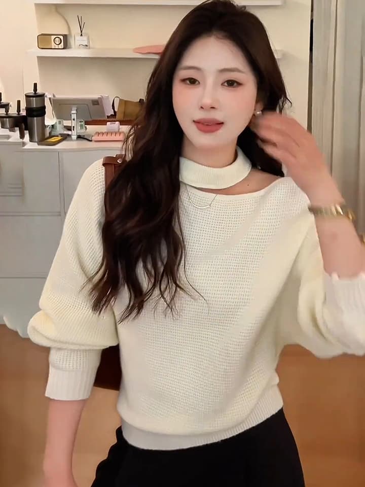 있음 도착 프랑스식 비스듬한 어깨 행침 목 니트 기본 셔츠 여성 가을 겨울 스웨터 인사이드 가져 가라. 품격 작은 맨위 여성 가을 겨울 상세 이미지 9