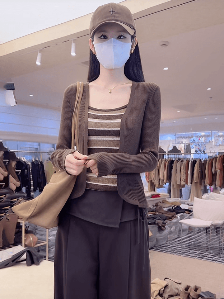 있음 도착 가을 새로운 시징 샤오펑 홈 빛 럭셔리 한 부서 느긋한 바람 다용도 니트 맨위 여성 상세 이미지 1