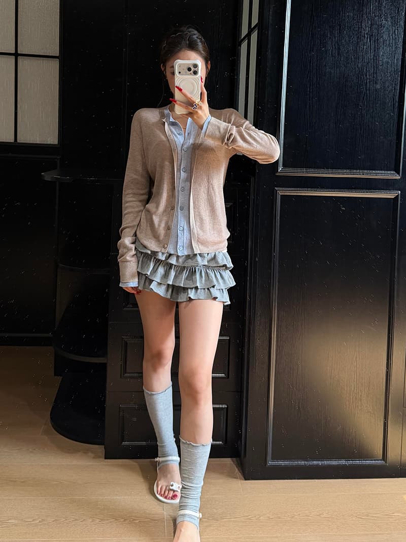 있음 도착 이른 가을 부서 계층의 감각 몸매 가꾸기 맨위 여성 페이크 레이어드 패치워크 색상 양모 니트 오픈 가디건 상세 이미지 2
