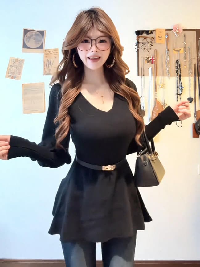 있음 도착 경기 벨트 보라색 라임 공동 가을 겨울 두꺼운 스웨터 여자 새로운 V넥 벌룬 소매 카디건 상세 이미지 10