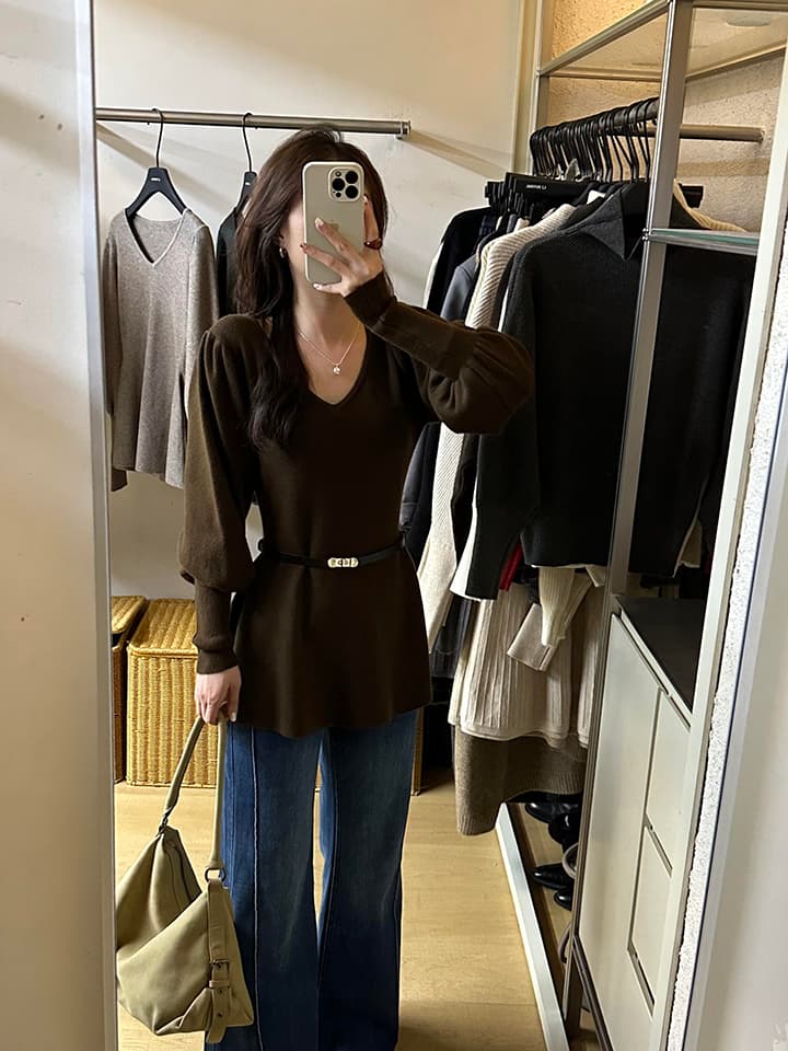 있음 도착 경기 벨트 보라색 라임 공동 가을 겨울 두꺼운 스웨터 여자 새로운 V넥 벌룬 소매 카디건 상세 이미지 16