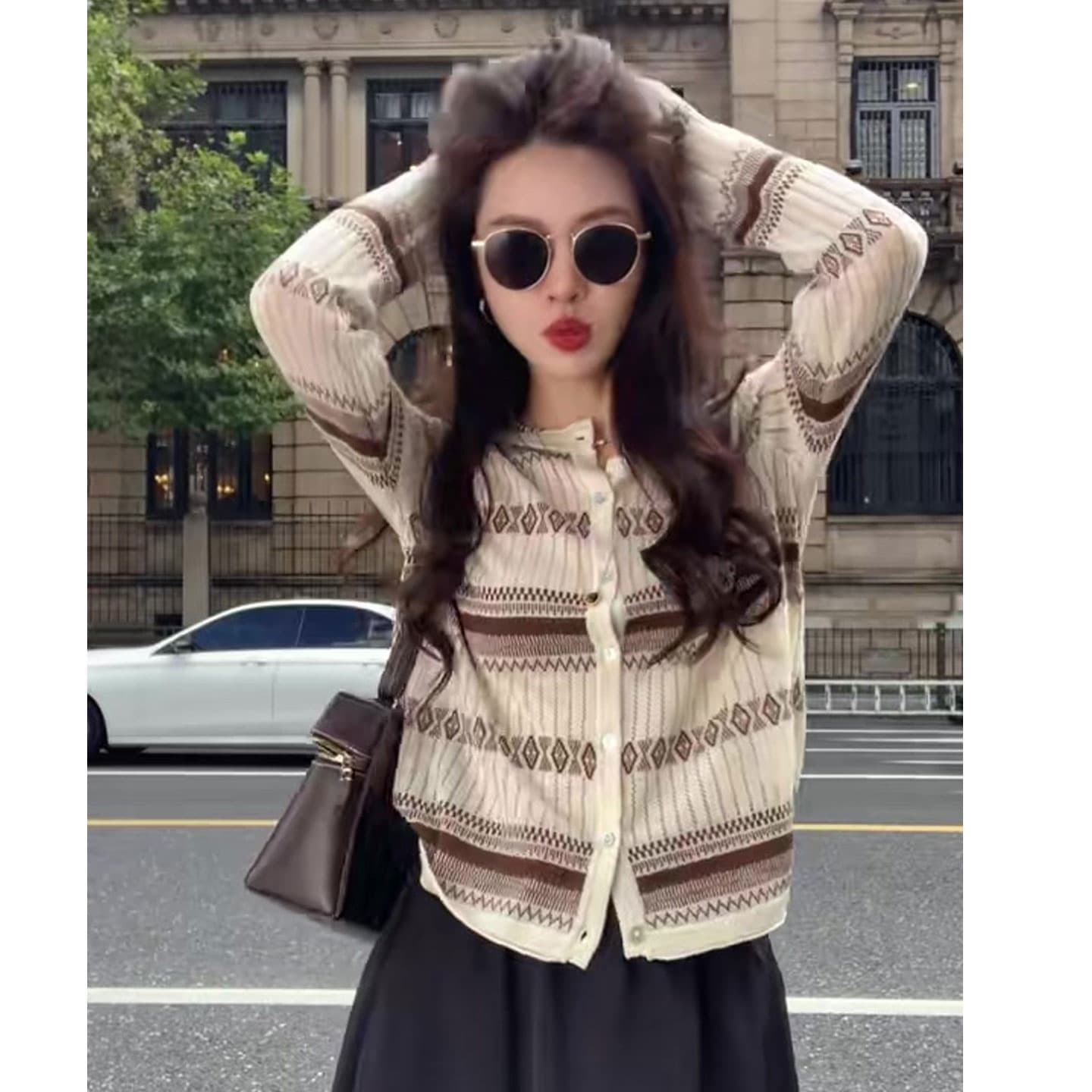 있음 도착 미니멀리즘 바람 라운드 넥 자카드 니트 오픈 가디건 여성 루즈핏 슬림해 보이는 고유 한 슈퍼 잘 생긴 싱글 줄 버튼 맨위 상세 이미지 9