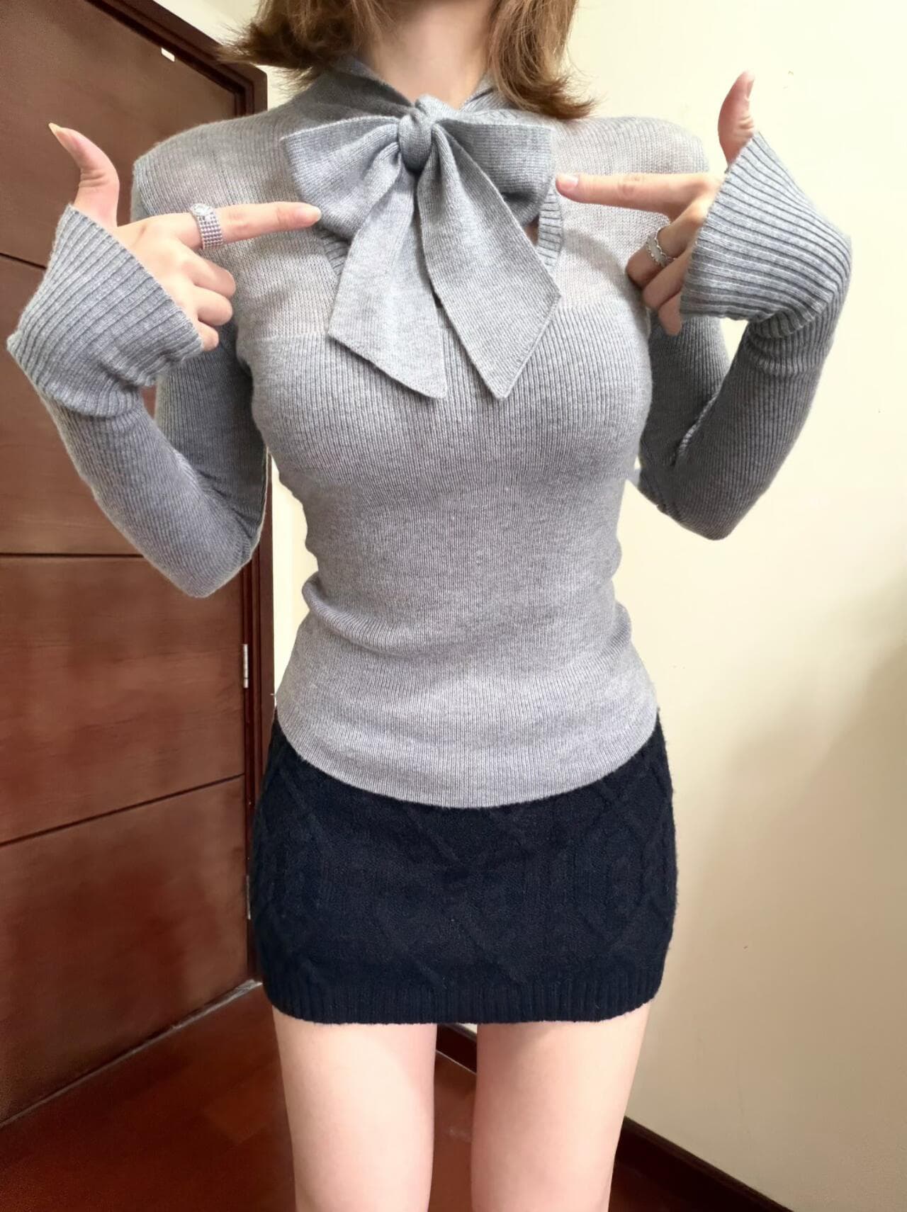 있음 도착 느슨함 지혜 妍 디자인 센스 하프 ~을 통해 매듭이 달린 몸매 가꾸기 슬림해 보이는 외출용 니트 스웨터 여성 인사이드 가져 가라. 만나는 상세 이미지 4