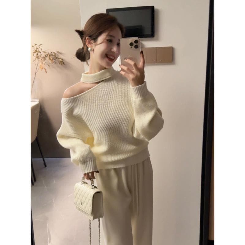 있음 도착 프랑스식 비스듬한 어깨 행침 목 니트 기본 셔츠 여성 가을 겨울 스웨터 인사이드 가져 가라. 품격 작은 맨위 여성 겨울 이미지 5