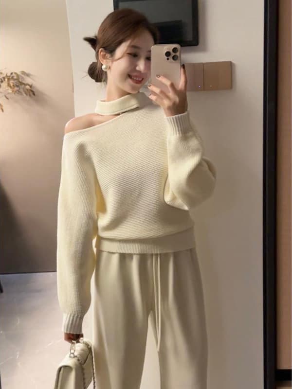 있음 도착 프랑스식 비스듬한 어깨 행침 목 니트 기본 셔츠 여성 가을 겨울 스웨터 인사이드 가져 가라. 품격 작은 맨위 여성 겨울