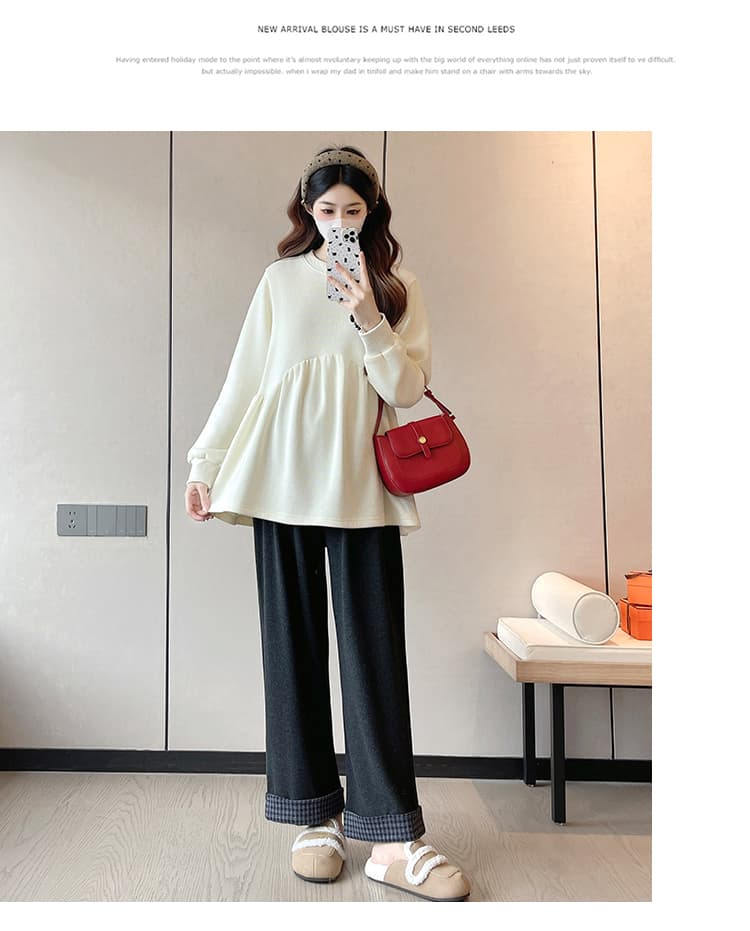 지금 임산부 2025 가을 겨울 레트로 한국 스타일 웨이 의류 스웨터 오픈 가디건 베스트 조끼 캐주얼 뒤집다 측면 바지 상세 이미지 20