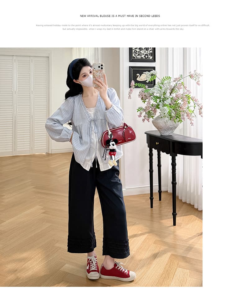 실사 지금 2026 새로운 임산부 세트 페이크 레이어드 한 첨부 된 의류 캐주얼 루즈핏 레이스 임산부 바지 상세 이미지 13