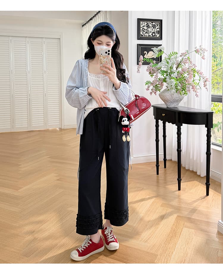 실사 지금 2026 새로운 임산부 세트 페이크 레이어드 한 첨부 된 의류 캐주얼 루즈핏 레이스 임산부 바지 상세 이미지 18