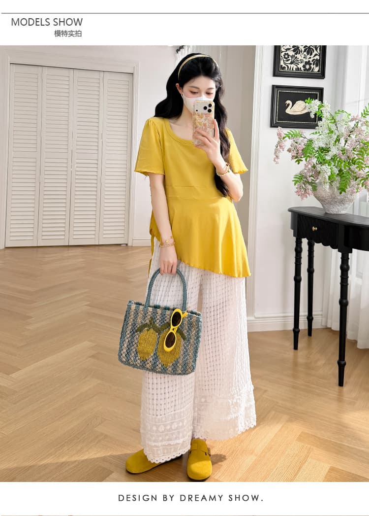 지금 실사 임산부 새로운 2026 그레이트 착용 가져 가라. 전체 집합 패션 루즈핏 레이스업 동정 하이웨이스트 넓은 다리 상세 이미지 9