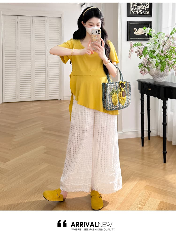 지금 실사 임산부 새로운 2026 그레이트 착용 가져 가라. 전체 집합 패션 루즈핏 레이스업 동정 하이웨이스트 넓은 다리 상세 이미지 10