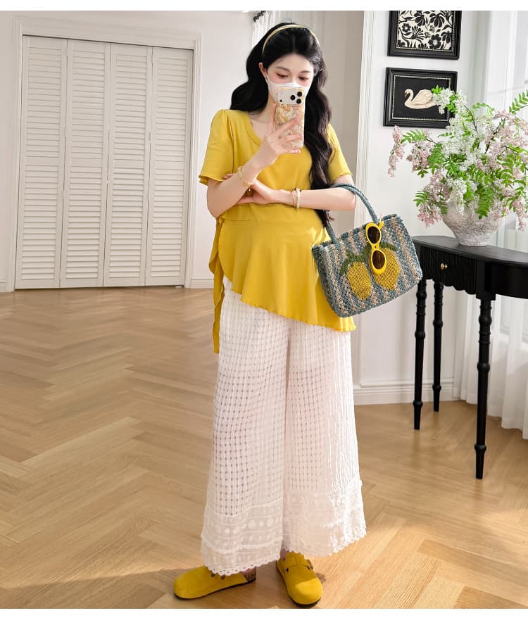 지금 실사 임산부 새로운 2026 그레이트 착용 가져 가라. 전체 집합 패션 루즈핏 레이스업 동정 하이웨이스트 넓은 다리 상세 이미지 11