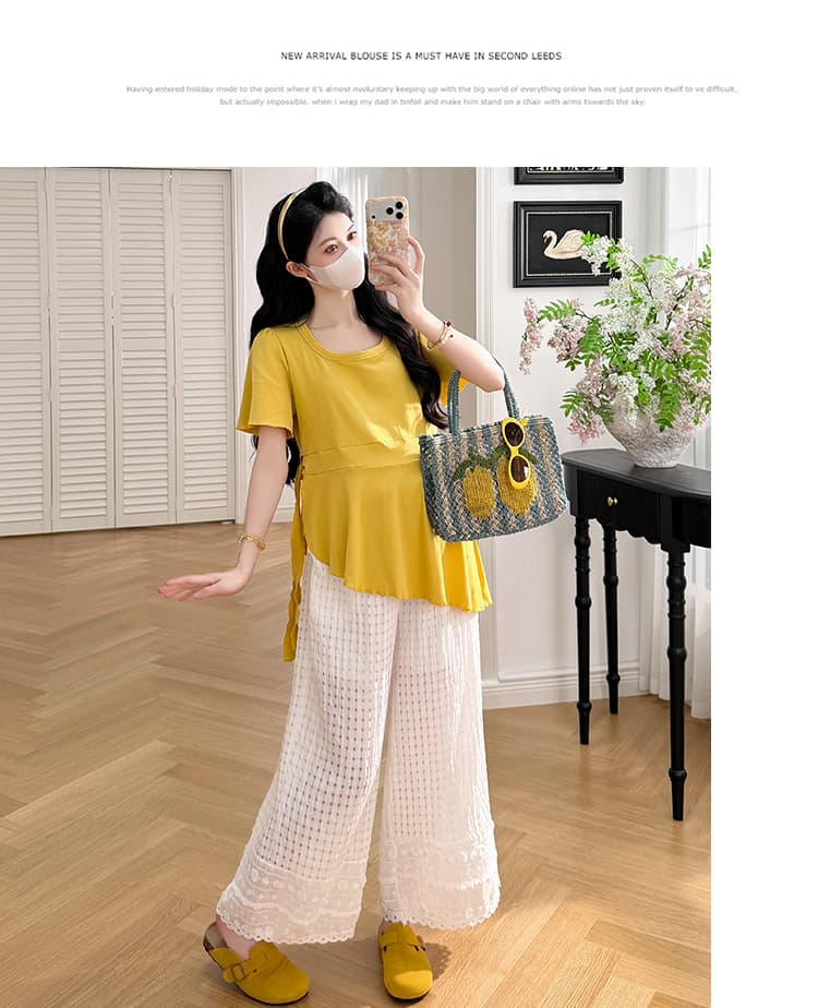 지금 실사 임산부 새로운 2026 그레이트 착용 가져 가라. 전체 집합 패션 루즈핏 레이스업 동정 하이웨이스트 넓은 다리 상세 이미지 12