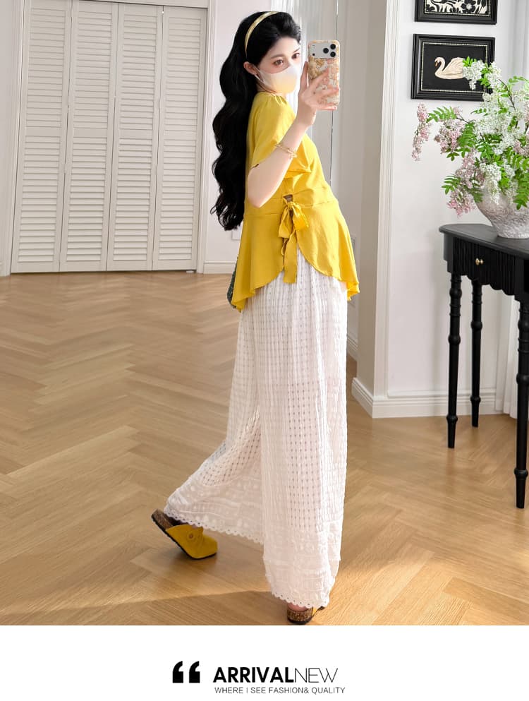 지금 실사 임산부 새로운 2026 그레이트 착용 가져 가라. 전체 집합 패션 루즈핏 레이스업 동정 하이웨이스트 넓은 다리 상세 이미지 16