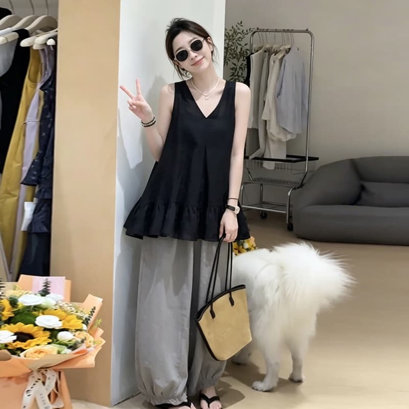 임산부 새로운 빅 사이즈 한 부서 품격 루즈핏 다용도 조끼 셔츠 디자인 센스 맨위 바지 이미지 4