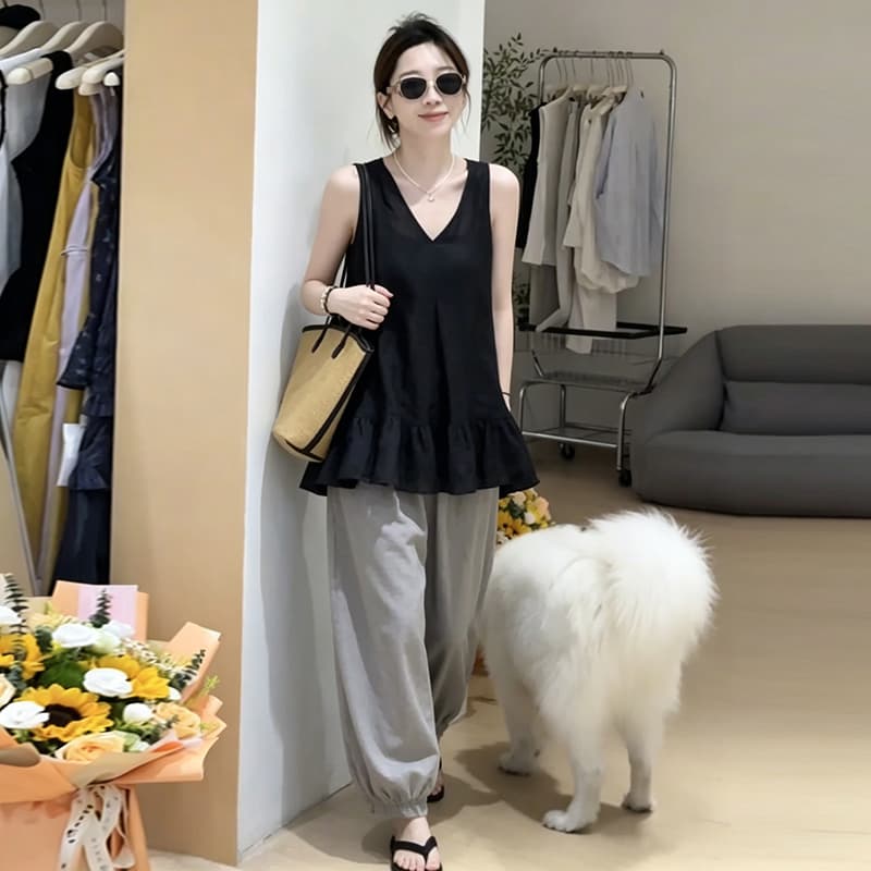 임산부 새로운 빅 사이즈 한 부서 품격 루즈핏 다용도 조끼 셔츠 디자인 센스 맨위 바지 이미지 5