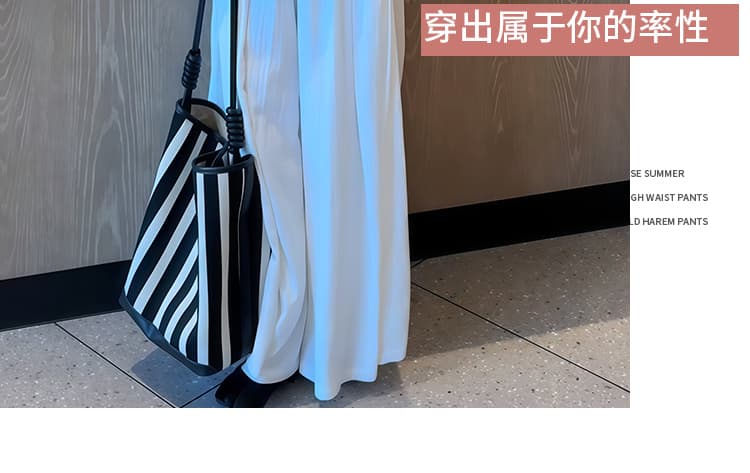 임산부 빅 사이즈 프랑스식 레트로 검정색 오프숄더 반팔 셔츠 여름 새로운 루즈핏 캐주얼 맨위 와이드 레그 팬츠 상세 이미지 10
