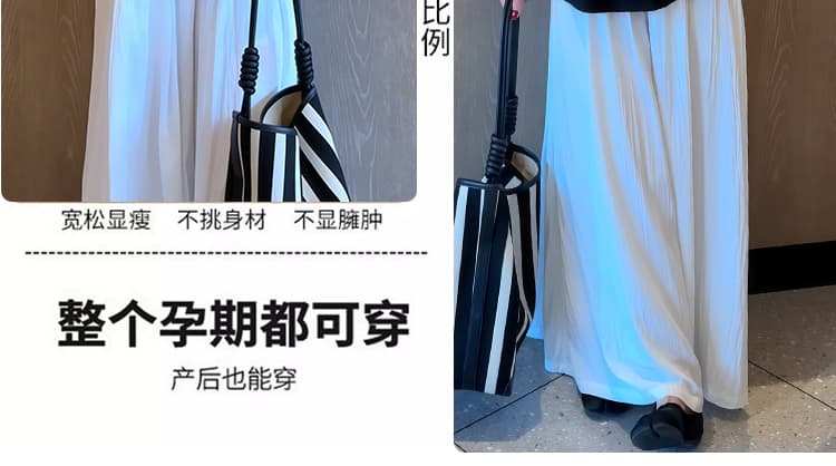 임산부 빅 사이즈 프랑스식 레트로 검정색 오프숄더 반팔 셔츠 여름 새로운 루즈핏 캐주얼 맨위 와이드 레그 팬츠 상세 이미지 13