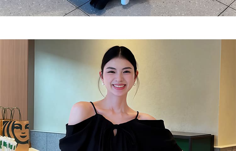 임산부 빅 사이즈 프랑스식 레트로 검정색 오프숄더 반팔 셔츠 여름 새로운 루즈핏 캐주얼 맨위 와이드 레그 팬츠 상세 이미지 29