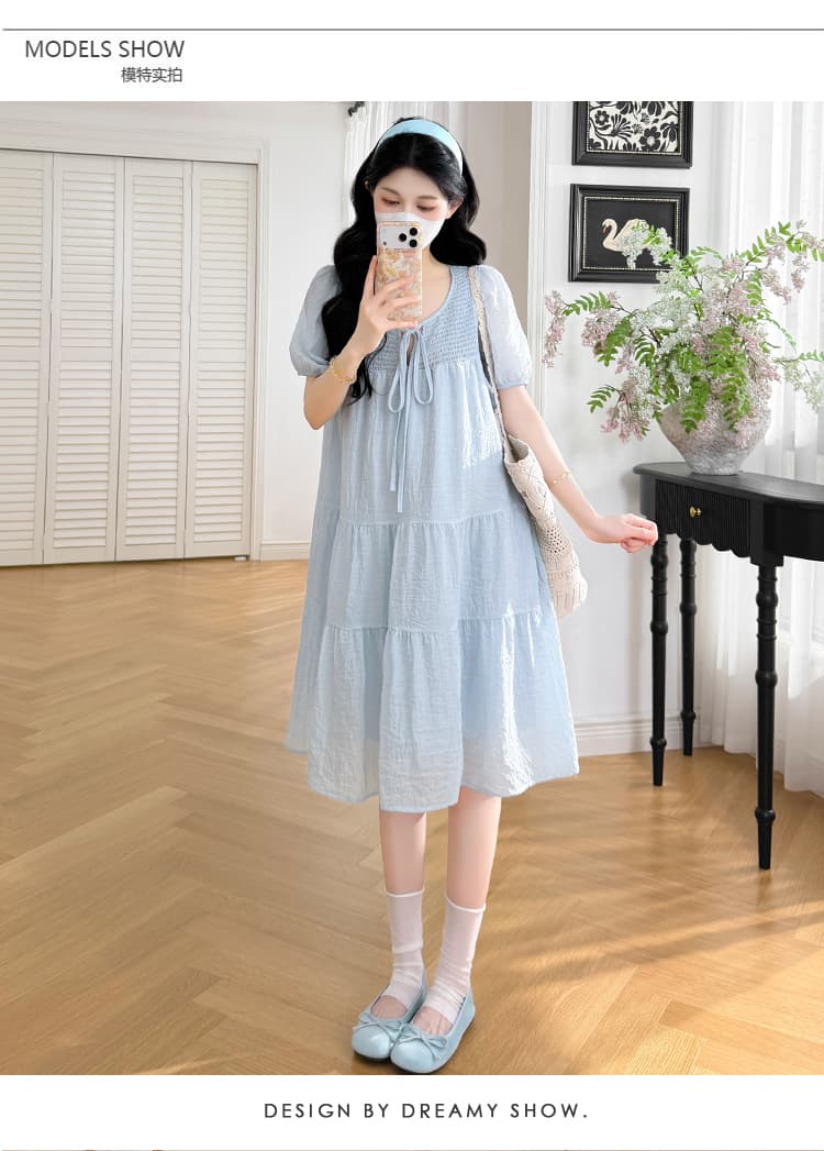 임산부 새로운 2026 여름 상쾌 쉬폰 고급 센스 드레스 슬림해 보이는 하이웨이스트 치마 상세 이미지 11