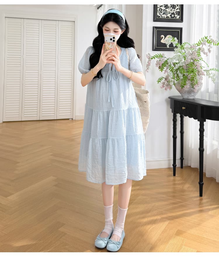 임산부 새로운 2026 여름 상쾌 쉬폰 고급 센스 드레스 슬림해 보이는 하이웨이스트 치마 상세 이미지 13
