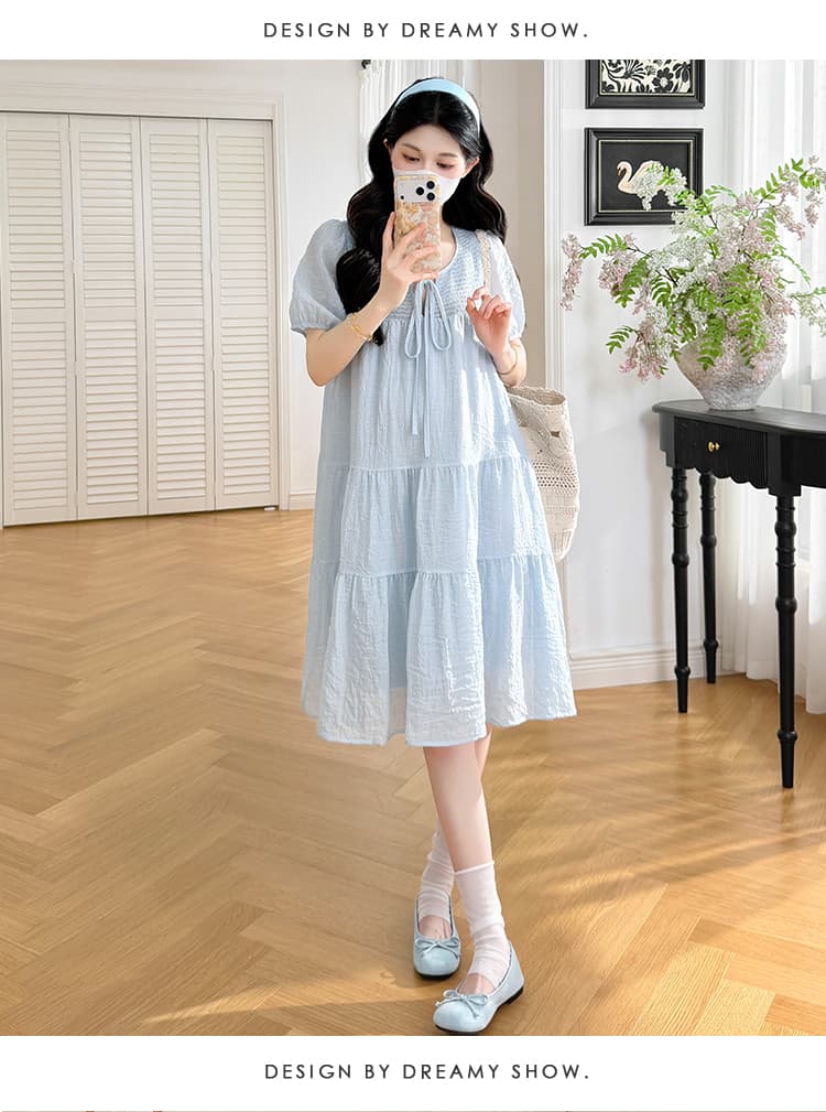 임산부 새로운 2026 여름 상쾌 쉬폰 고급 센스 드레스 슬림해 보이는 하이웨이스트 치마 상세 이미지 17