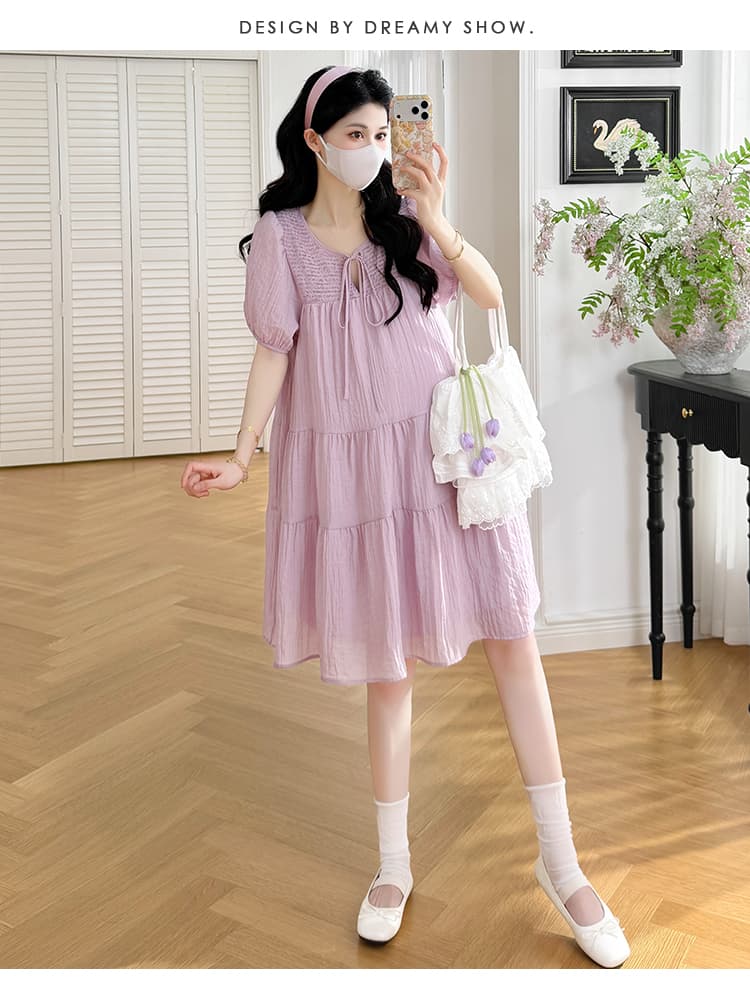 임산부 새로운 2026 여름 상쾌 쉬폰 고급 센스 드레스 슬림해 보이는 하이웨이스트 치마 상세 이미지 23