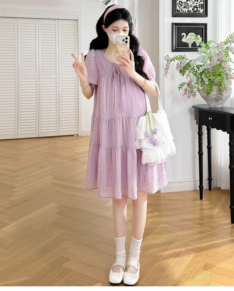 임산부 새로운 2026 여름 상쾌 쉬폰 고급 센스 드레스 슬림해 보이는 하이웨이스트 치마 상세 이미지 26