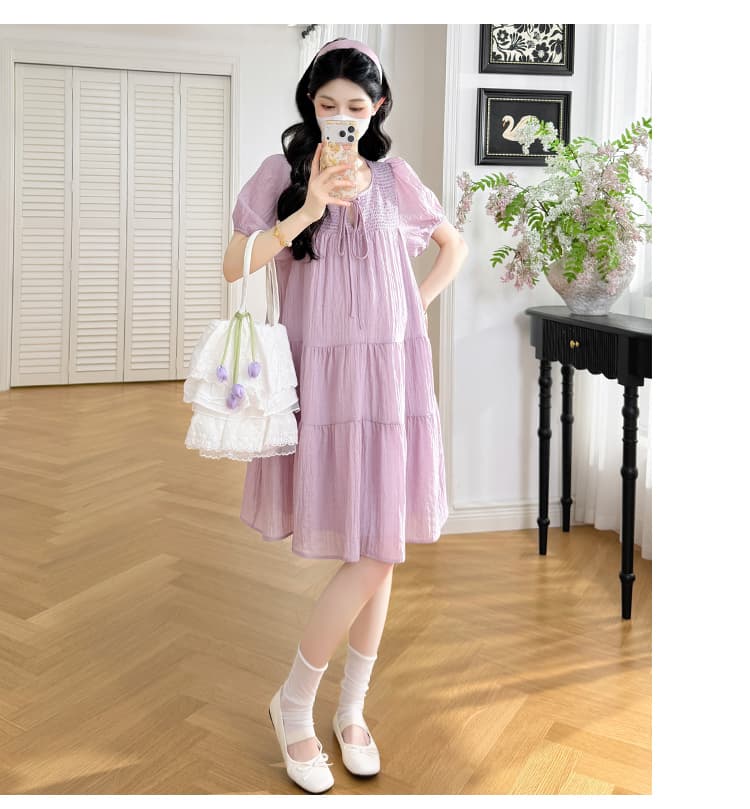 임산부 새로운 2026 여름 상쾌 쉬폰 고급 센스 드레스 슬림해 보이는 하이웨이스트 치마 상세 이미지 28
