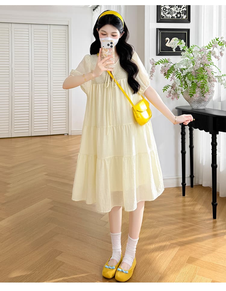 임산부 새로운 2026 여름 상쾌 쉬폰 고급 센스 드레스 슬림해 보이는 하이웨이스트 치마 상세 이미지 31