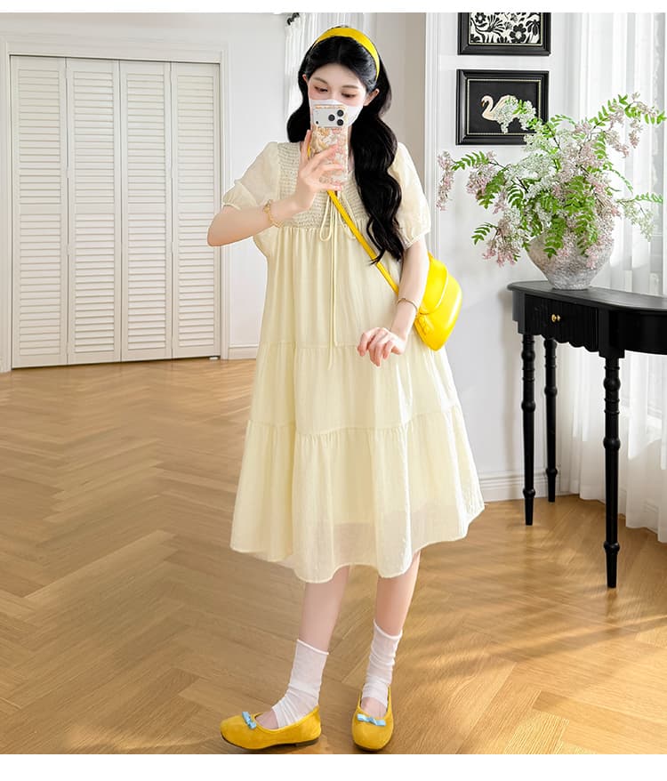 임산부 새로운 2026 여름 상쾌 쉬폰 고급 센스 드레스 슬림해 보이는 하이웨이스트 치마 상세 이미지 32
