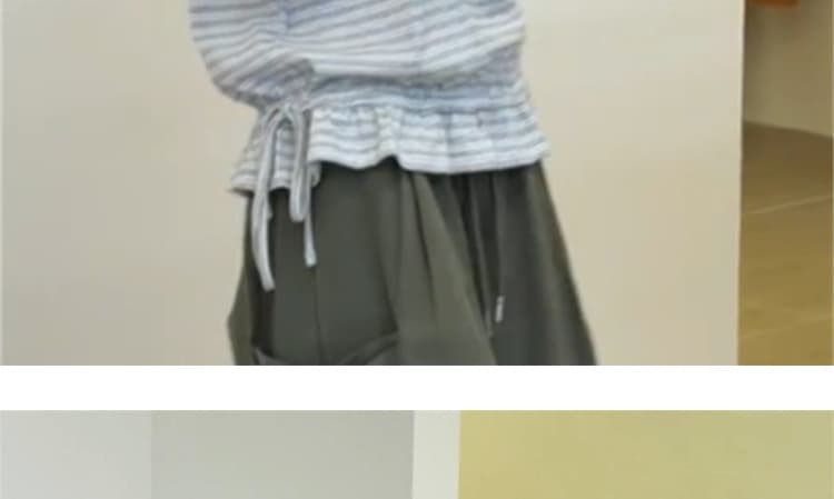 임산부 아메리칸 레트로 스트라이프 배색 반팔 동정 여름 루즈핏 슬림해 보이는 동정 레트로 워크웨어 8 점 바지 상세 이미지 19