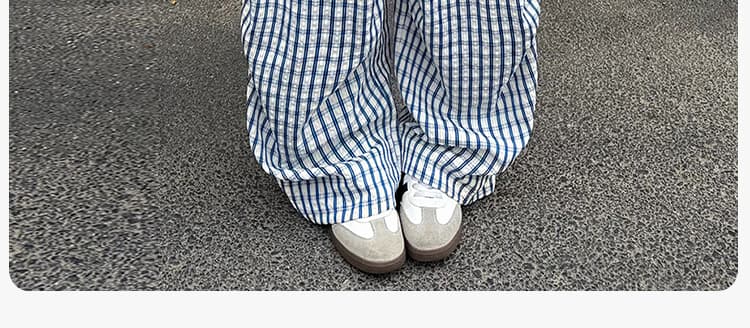 출산 착용 2026 새로운 임산부 바지 체크무늬 캐주얼 패치워크 섹션 느긋한 바람 임산부 수 있습니다. 조정 바지 상세 이미지 12
