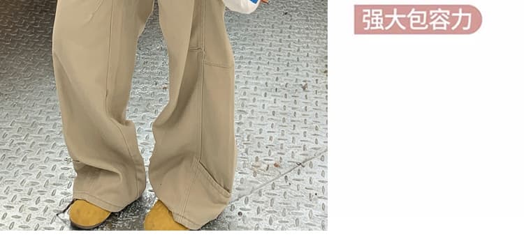 임산부 가을 겨울철 2026 레트로 카키 색 넓은 다리 캐주얼 워크웨어 바지 새로운 루즈핏 슬림해 보이는 다용도 바지 상세 이미지 9