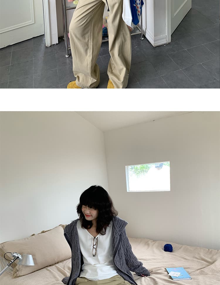 임산부 가을 겨울철 2026 레트로 카키 색 넓은 다리 캐주얼 워크웨어 바지 새로운 루즈핏 슬림해 보이는 다용도 바지 상세 이미지 33