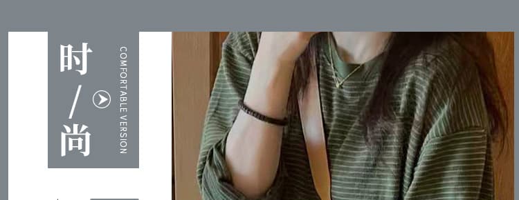지금 임산부 새로운 녹색 긴팔 스트라이프 동정 후드티 가을 새로운 루즈핏 다용도 느긋한 세트 상세 이미지 1