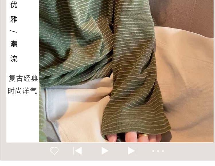지금 임산부 새로운 녹색 긴팔 스트라이프 동정 후드티 가을 새로운 루즈핏 다용도 느긋한 세트 상세 이미지 5