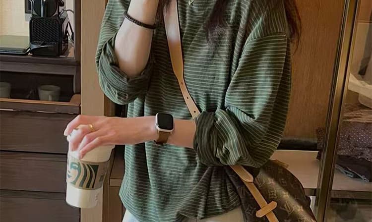지금 임산부 새로운 녹색 긴팔 스트라이프 동정 후드티 가을 새로운 루즈핏 다용도 느긋한 세트 상세 이미지 18