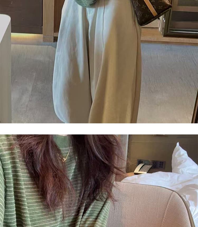 지금 임산부 새로운 녹색 긴팔 스트라이프 동정 후드티 가을 새로운 루즈핏 다용도 느긋한 세트 상세 이미지 19